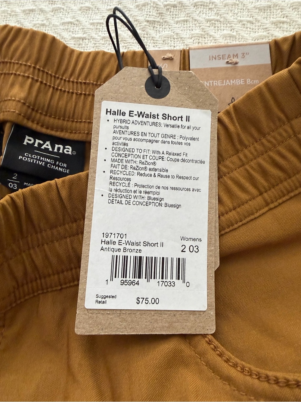 Prana Women's Athletic Shorts in Mustard brown/bronze size 2 inseam 3” - Picture 2 of 5